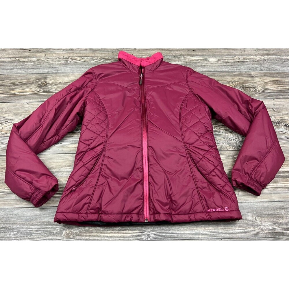 Merrell Primaloft Womens L Jacket Burgundy Quilted Full Zip Nylon Spring/Fall